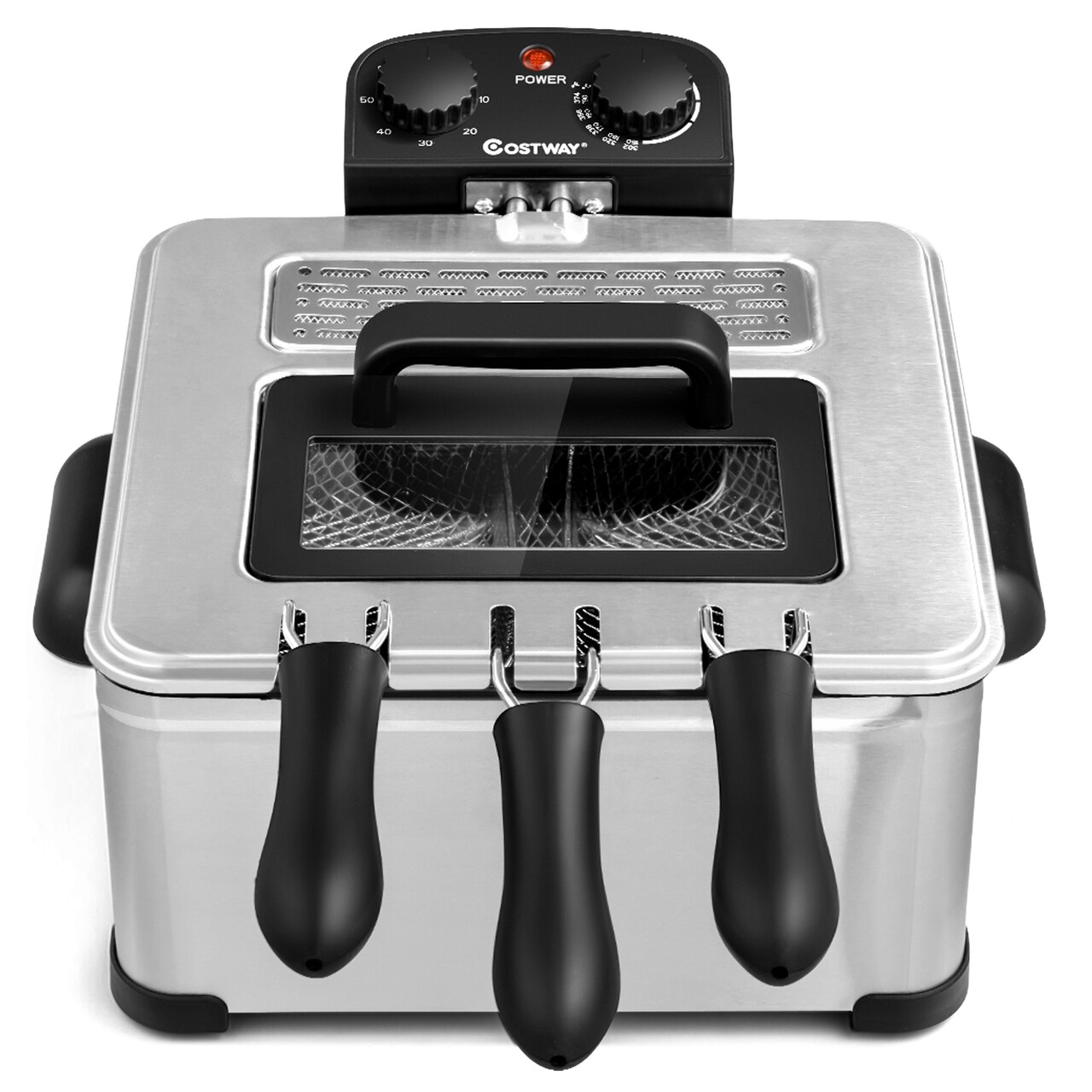 Stainless Steel Electric Deep Fryer 5.3QT 1700W with 3 Baskets